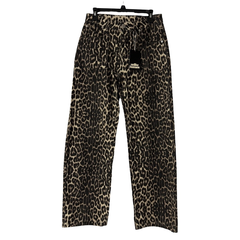NWT Unlike Humans Womens Leopard Print Cotton Flared Leg Jeans Denim Size 6/28